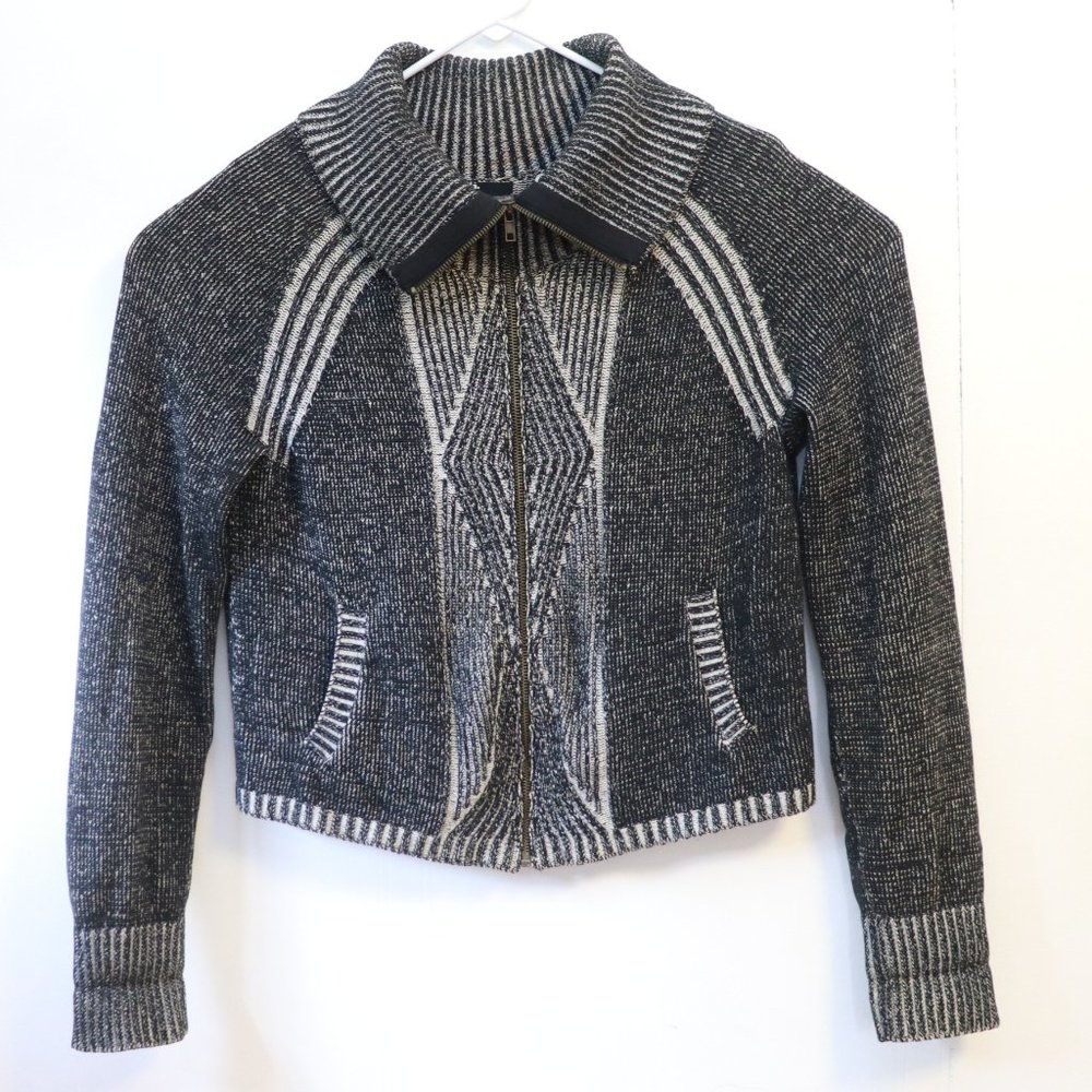 Womens BDG Zip Up Sweater Light Jacket Size Large Black/White Boho Style